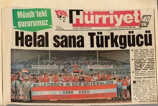 Hürriyet-Schlagzeile: Helal sana Türkgücü — Aufstieg in die Bayernliga 1988